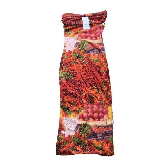 Zara Dresses & Skirts - ZARA Over the Shoulder Picante All Print Tulle Bodycon Maxi Dress Fruit M New